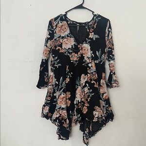 American Rag Black and Peach Floral Asymmetrical Dress